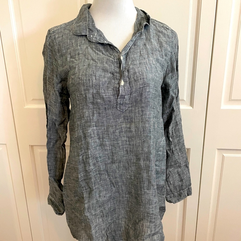 CP Shades denim blue linen button shirt